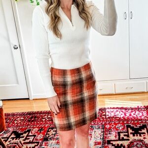 NWOT MIDI Plaid Wool Orange Skirt Sz Small